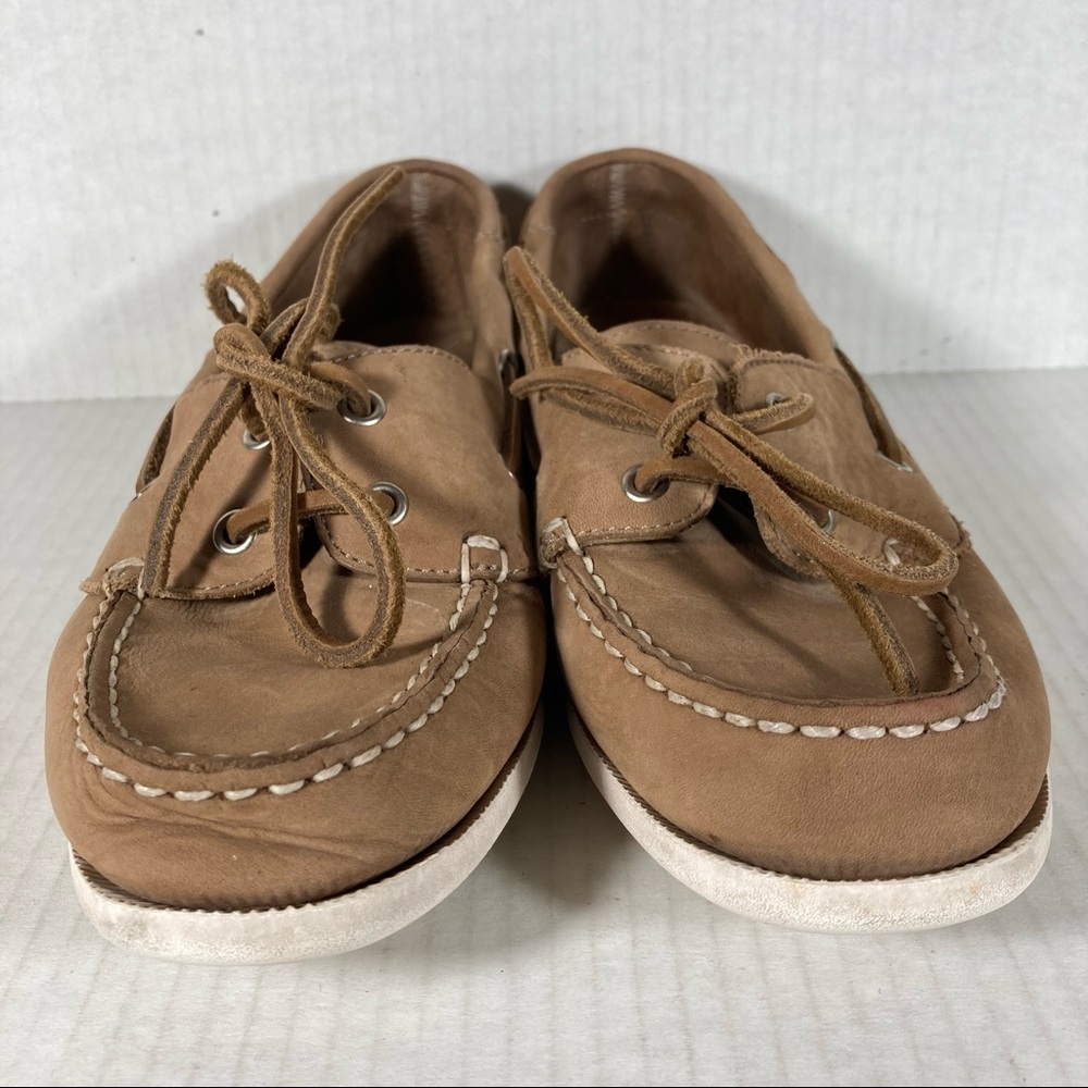 GH Bass Size 7.5 Womens Boat Shoes Tan Brown White Leather Casual Comfort Deck - Picture 2 of 8